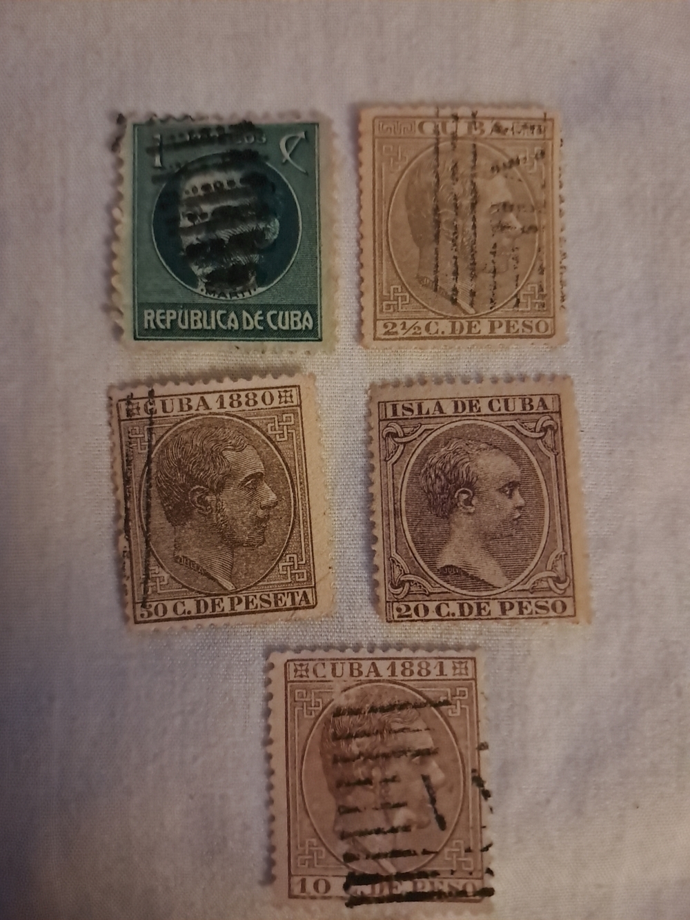 Vintage Cuban Postage Stamp Collection - Brown & Teal